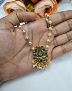 Designer <b>Pearl</b> Beaded Chain Necklace With Coordinating Earrings Floral Pendant Necklace <b>Set</b> Traditional Ethnic Partywear Jewelry - Product Image 5
