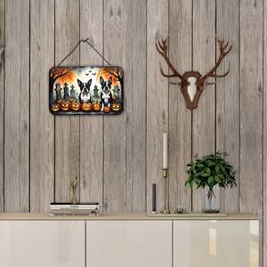Nouveau Boston Terrier Spooky Halloween aluminium métal tenture murale multicolore 8HX12W pour cuisine salle de bain décoration murale maison Plaque - Product Image 4
