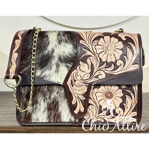 Handcrafted Luxury Floral Carved Hand Tooled Leather Crossbody <b>Bag</b> New Design Genuine Cowhide Leather Messenger <b>Bag</b> for Women's - Product Image 1