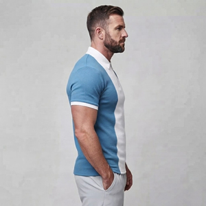 Camiseta de Hombre Personalizada de Poliéster/Algodón Tejido con Cierre, Color Sólido, Manga Corta, Bordado, Logotipo Impreso DTF Personalizado - Product Image 3
