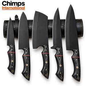 Ensemble de couteaux de cuisine ambidextres forgés à la main sur mesure, 5 pièces, avec lames en acier inoxydable revêtues de noir et manches en bois Pakka - Product Image 6