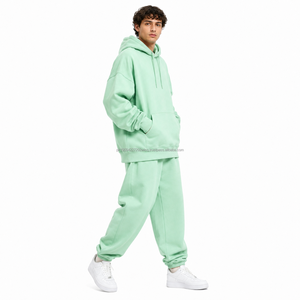 Ensemble de survêtement à capuche vert menthe uni pour homme, 100 % coton French Terry, tenue décontractée pour le jogging, vêtements d'automne pour hommes - Product Image 1