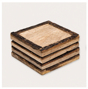 Handcrafted Rustic Square Mango Wood <b>Coasters</b> With Natural Tree Bark Edges Set Of 4 Eco-Friendly Heat-Resistant <b>Drink</b> Mats & Pad - Product Image 4