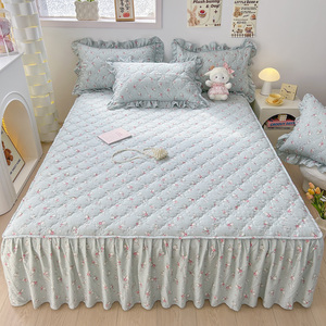 Juego de Ropa de Cama Acolchada Floral Azul Claro Directo de Fábrica, Juego de 4 Piezas con Volantes de Encaje para el Hogar y Apartamentos, Venta al por Mayor - Product Image 4