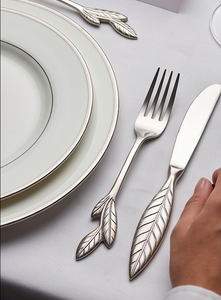 Ensemble de couverts à motif botanique en forme de feuille, en acier inoxydable de qualité supérieure, résistant à la rouille, article de luxe pour la vaisselle de restaurant et d'hôtel - Product Image 3