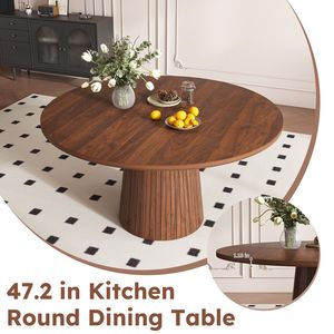 Tavolo da Pranzo Rotondo Moderno in Stile Fattoria da 47 Pollici in MDF con Base in Legno, Finitura Noce, Tavolo da Cucina per 4 Persone - Product Image 6