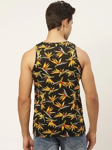 Débardeur pour homme noir à imprimé floral, col rond, sans manches, décontracté, respirant, en polyester tricoté - Product Image 5