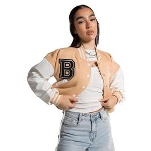 Chaqueta Varsity Corta de Invierno Personalizada para Mujer, Chaqueta Letterman de Lana con Parche Bordado y Relleno de Algodón - Product Image 1