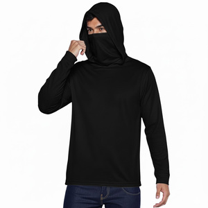 Men's Black Long Sleeve Hooded UV Protection Shirt Anti-Uv Fishing Wear Pullover Solid Color 100% Polyester Upf 50 - Product Image 1