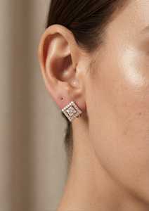 Pendientes de Diamantes Cultivados en Laboratorio Color Oro Rosa para Mujer, Corte Brillante Redondo, Estilo Pavé, Joyería Moderna para Compromiso y Boda - Product Image 2