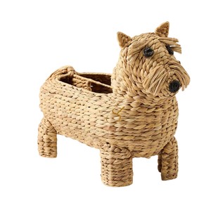 Cute Dog Shaped Water Hyacinth Storage Basket Handwoven Natural Wicker Desktop Organizer Basket Animal Shaped <b>Bin</b> Wholesale - Product Image 1