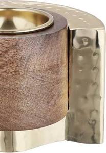 Modern Wood and Metal Incense Burner Bulk Luxury Mango Wood Bakhoor Censer with <b>Hammered</b> Gold Finish <b>Frame</b> and Metal Liner - Product Image 4