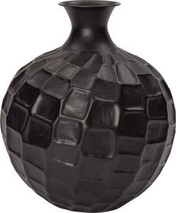 Vase en métal noir gaufré fait main |   Vase à boules texturé de style nordique |   Vase décoratif haut de gamme pour fleurs séchées et herbe de la pampa - Product Image 1