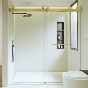 Frameless 68-72 pollici X 76 pollici doppia porta scorrevole doccia Soft-Close caratteristica 3/8 pollici di spessore SGCC temperato spazzolato oro - Product Image 1