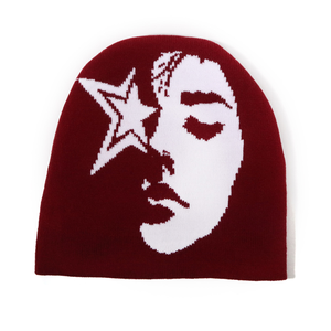 Unisex Jacquard Knit Beanie Hat With Star Face Pattern 100% Acrylic <b>Winter</b> <b>Cap</b> Casual Style Adult Size 56-58CM Street Fashion - Product Image 2