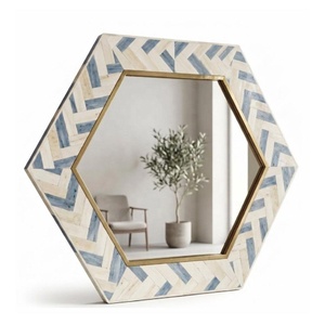 Miroir mural octogonal noir et blanc avec incrustations en os, cadre géométrique, miroir décoratif pour chambre, couloir, salon - Product Image 5