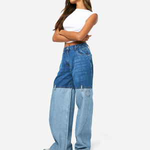 Pantalones Vaqueros Holgados de Cintura Alta, Corte Regular, Elásticos, de Algodón, Estilo Baggy, Rectos, Ajustados, para Mujer, Servicio OEM - Product Image 3