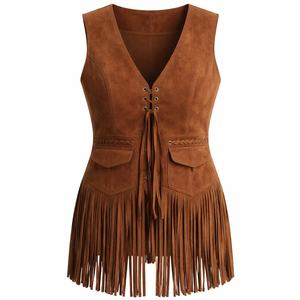 Wholesale Custom Brown <b>Suede</b> Fringe Vest for Women - Factory Direct Supplier of Premium <b>Jackets</b> - Product Image 1