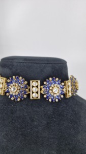 Custom Luxury Gold Plated Chick Necklace Blue Nano Sapphire Stone Inlay Kundan Polki CZ Flower <b>Choker</b> Jewelry for Women Wedding - Product Image 4