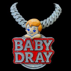 Pendentif personnalisé Hip Hop Iced Out en lettres VVS Moissanite, émail rouge, plaqué rhodium, argent 925, certifié pour hommes - Product Image 1