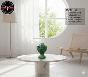 Brûleur d'encens religieux de conception arabe artisanale avec sculpture florale époxy et base en bois pour décor de méditation d'aromathérapie - Product Image 6