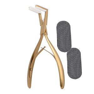 Pince à extensions capillaires en acier inoxydable doré mat avec mâchoires plates en silicone, outil de pressage pour extensions, ensemble avec bandes de remplacement - Product Image 1