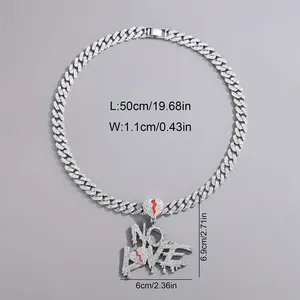 Briva Jewels Collier Pendentif pour Homme Hip Hop en Argent Sterling Plaqué Or 14 carats avec Moissanite, Motif Cœur Fissuré, Lettre 'No Love' et Chaîne Cubaine - Product Image 5