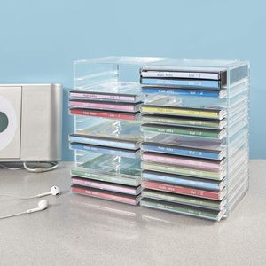 Organizzatore per CD in Plastica Trasparente Impilabile, Porta Gioielli Rettangolare a 3 Scomparti con Piedini in Gomma per Casa o Sala Cinema - Product Image 5