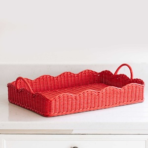Plateau de service pour collations et desserts, en rotin festonné, tressé, organisateur, étagère de table, accent décoratif - Product Image 5