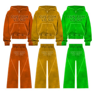 Nuevo Conjunto Deportivo Personalizado con Lavado Ácido, Talla Grande, 400gsm, Estampado, Hombros Caídos, Cierre de Cremallera y Pantalones Deportivos - Product Image 4