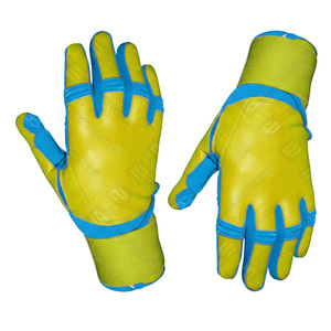 Guantes de Béisbol de Cuero Azul y Amarillo, Ambidiestros, con Cierre de Gancho y Bucle, Soporte de Muñeca Duradero, Logotipo Personalizado, Entrenamiento Unisex - Product Image 2
