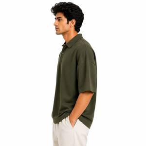 Oversized Breathable Solid Knitted Front <b>Mens</b> for <b>Shirt</b> Olive <b>Green</b> Short Sleeve Casual Cotton Collared Summer Streetwear - Product Image 4