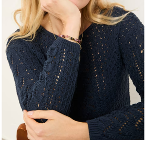 Women's <b>Pullover</b> Tops Casual Crewneck Crochet Lace Long Sleeve Hollow Cable Knit Textured <b>Jumper</b> Sweaters - Product Image 4