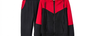 Unisex <b>Red</b> Black Printed Color Blocking Hooded Tracksuit Full Sleeve Zipper Sweatshirt Side Pockets Casual Autumn Wear 100% - Product Image 5