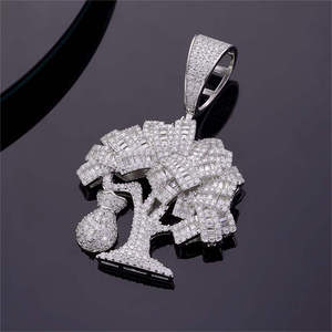 Colgante Money Tree de Moissanita, Chapado en Rodio, Plata 925, Corte Baguette, Micro Pavé, Diseño de Lujo, Unisex, para Uso Diario - Product Image 4