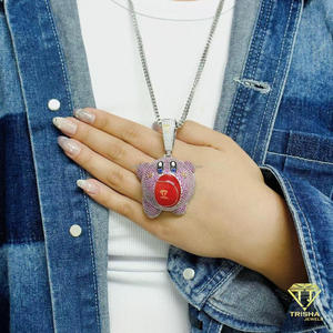 Pendentif en moissanite en forme de visage d'ours de dessin animé, en argent sterling 925, rose glacé, bijoux hip-hop personnalisés - Product Image 1