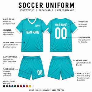Men's <b>Light</b> Blue Soccer Jersey Set V-<b>Neck</b> Short Sleeve Football Uniform Custom Team Name Logo Quick Dry - Product Image 6