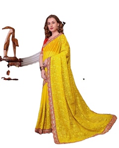 Fil All-Over Chicken-kari Work Bride Haldi Ceremony Special Yellow Color One Minute Draped Hand Work Sarees Design - Product Image 1