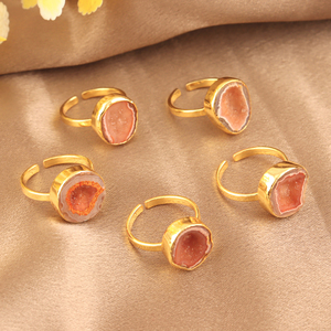 Wholesale Brass Druzy Agate Elegant <b>Adjustable</b> <b>Rings</b> 18k Gold Plated Minimalist Statement Unique Women Fashion Jewelry - Product Image 2