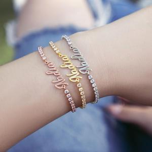 Customized <b>Name</b> Charm Gold Nameplate Zircon Alphabet 925 Sterling Sliver Letter Tennis <b>Bracelet</b> - Product Image 6