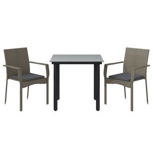Set da Pranzo da Giardino in Rattan Grigio per 2 Persone, Resistente alle Intemperie, Design Contemporaneo con Struttura in Metallo - Product Image 3