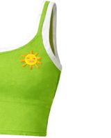 Ensemble jupe deux pièces vert personnalisé pour femme : débardeur court avec patch soleil mignon et mini-jupe taille haute extensible – Tenue d'été