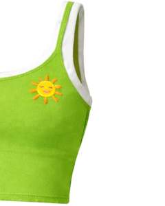 Customized <b>Green</b> Womens Two Piece Skirt Set Crop Tank Top With Cute Sun Patch And High Waist Mini Skirt Stretch Summer Outfit - Product Image 4