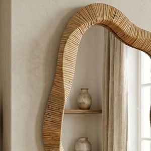 Unique Shape Rattan <b>Mirror</b> Natural Handwoven Wall Frame For Living Room Bedroom Boho Home Decor Stylish Accent - Product Image 4