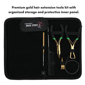 Kit de pinzas premium doradas para extensiones de cabello, crimpadora de microperlas, pinza para quitar microlink, peine de cola y agujas curvas para coser, clips y velcro - Product Image 6
