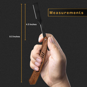 มีดโกนหนวดตรงสแตนเลส ด้ามไม้ น้ำหนักเบา ทนทาน สำหรับช่างตัดผม - Product Image 6