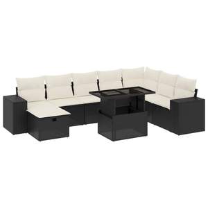 Juego de Sofás de Jardín de 9 Piezas con Patas Ajustables, Ratán PE Negro, Muebles de Exterior Cómodos y Elegantes - Product Image 2