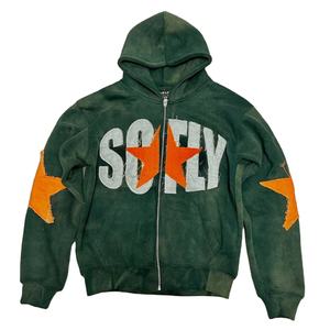 Sudadera con capucha de invierno para hombre, de corte regular, de tejido grueso, con lavado ácido personalizado, logotipo bordado, estilo vintage desgastado, con cremallera, marca privada - Product Image 1