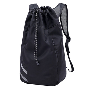 Black Nylon <b>Drawstring</b> Sports <b>Backpack</b> 30-40L Capacity with Mesh Shoulder Straps for Outdoor Activities - Product Image 6