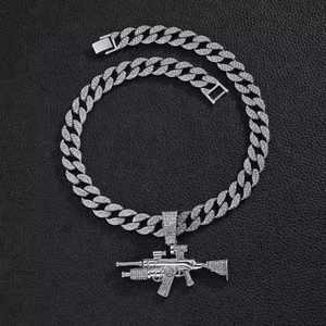 <b>Iced</b> <b>Out</b> Gun Pendant Necklace Silver Cuban <b>Chain</b> Moissanite Inlay Hip Hop Statement Jewelry for Party - Product Image 3